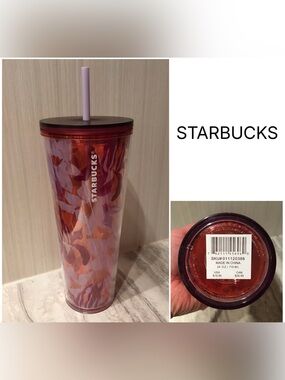 STARBUCKS - NWT - PINK / PURPLE FLORAL 24OZ COLD CUP TUMBLER